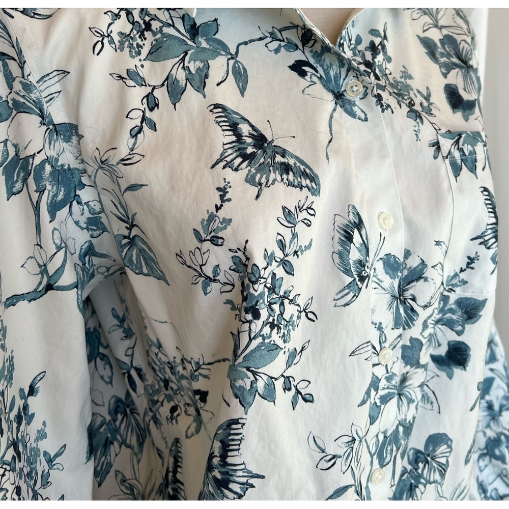 New Coldwater Creek No-Iron Cotton Blue& White Button Front Shirt Med M Medium